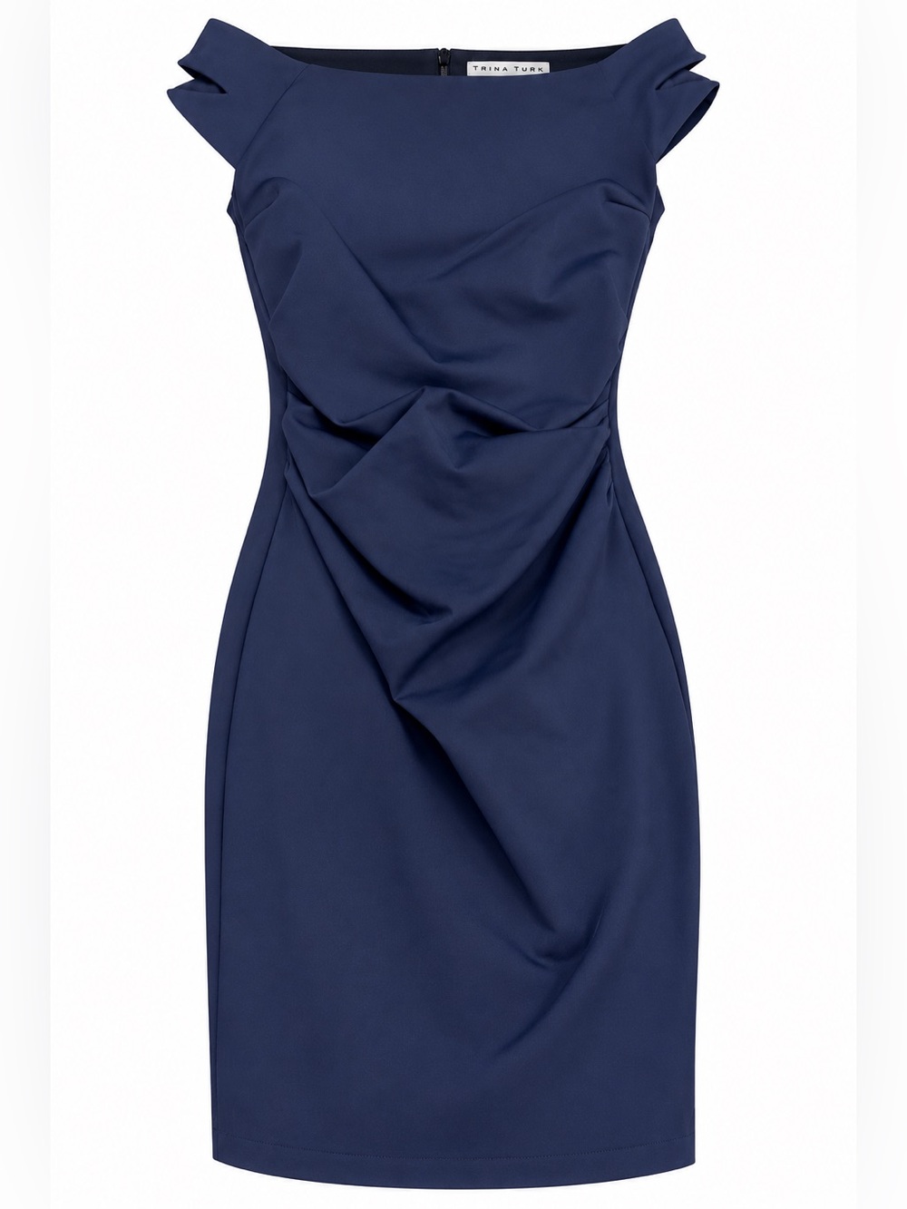 Trina Turk Navy Blue Draped Ruched Sheath Dress Size 4